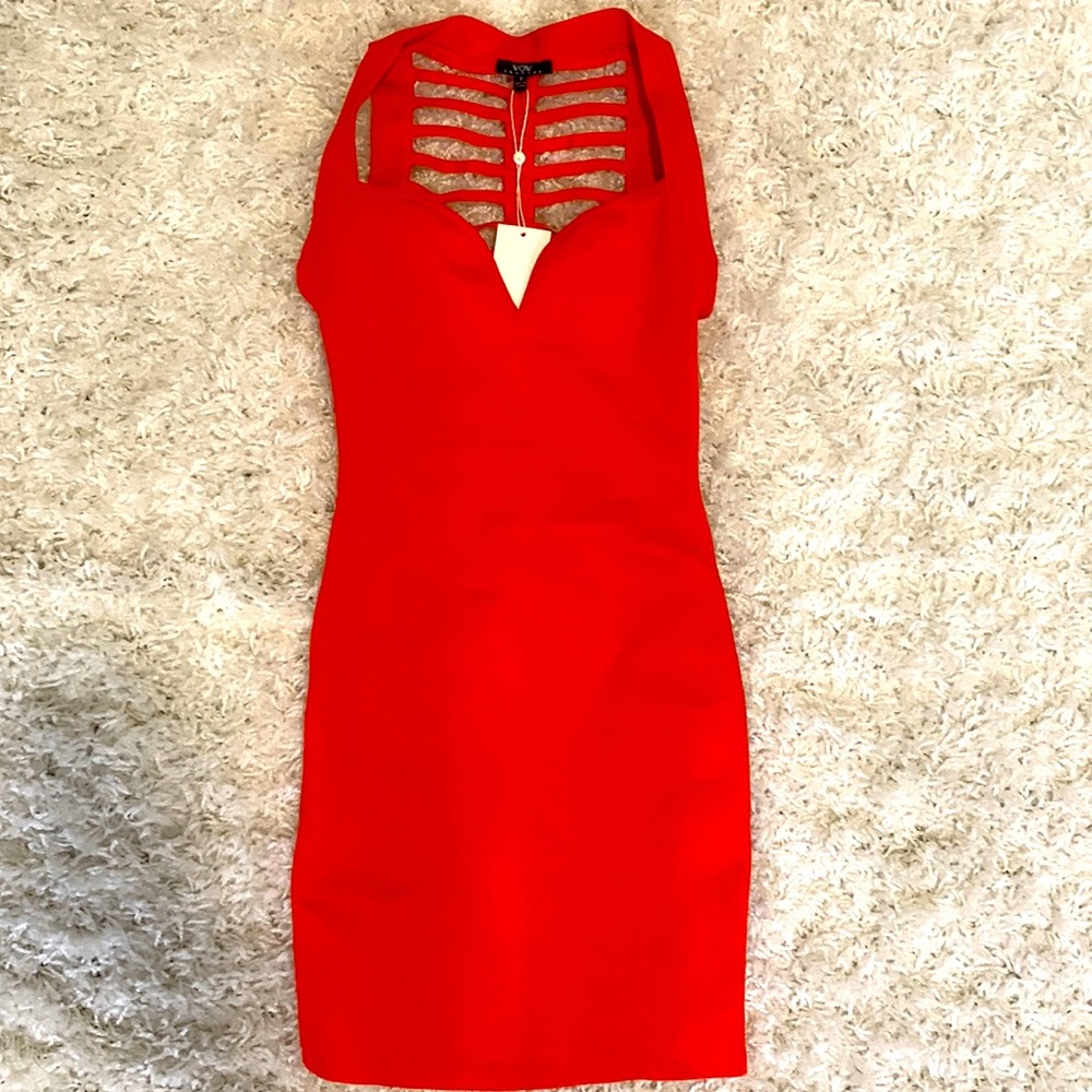 WOW Couture Orange curve fitted bandage dress.